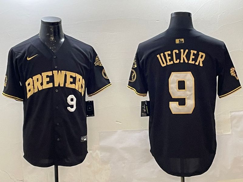 Men Milwaukee Brewers #9 Uecker Black Gold Game 2025 Nike MLB Jersey style 4